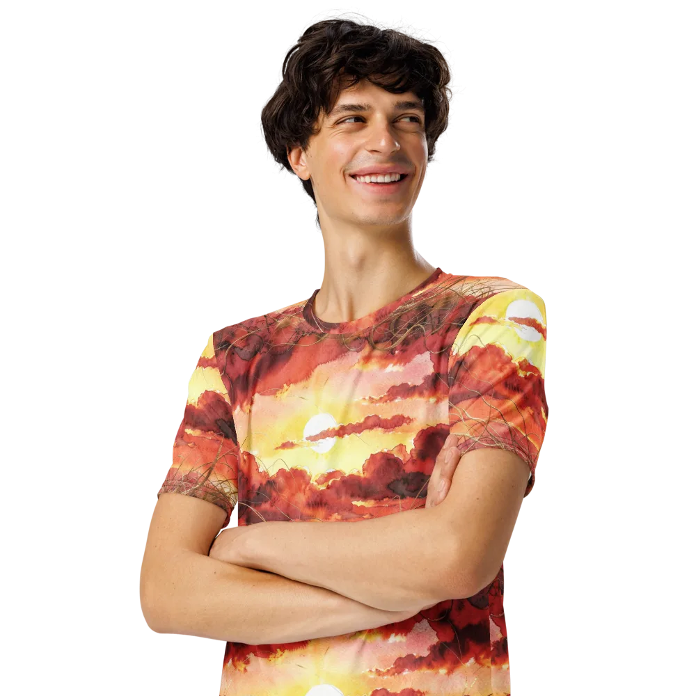Crimson Sundown on Men's Crew Neck T-Shirt — Left Front