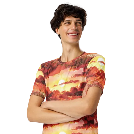 Crimson Sundown on a Men's Crew Neck T-Shirt