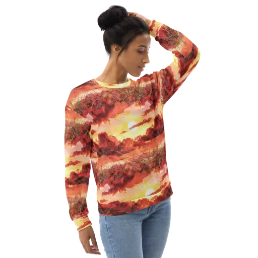 Crimson Sundown on a Sweatshirt