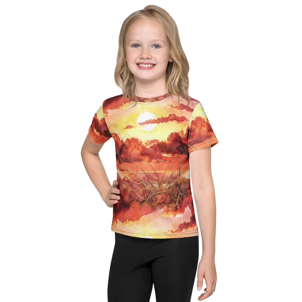 Crimson Sundown on Kids Crew Neck T-Shirt — Front