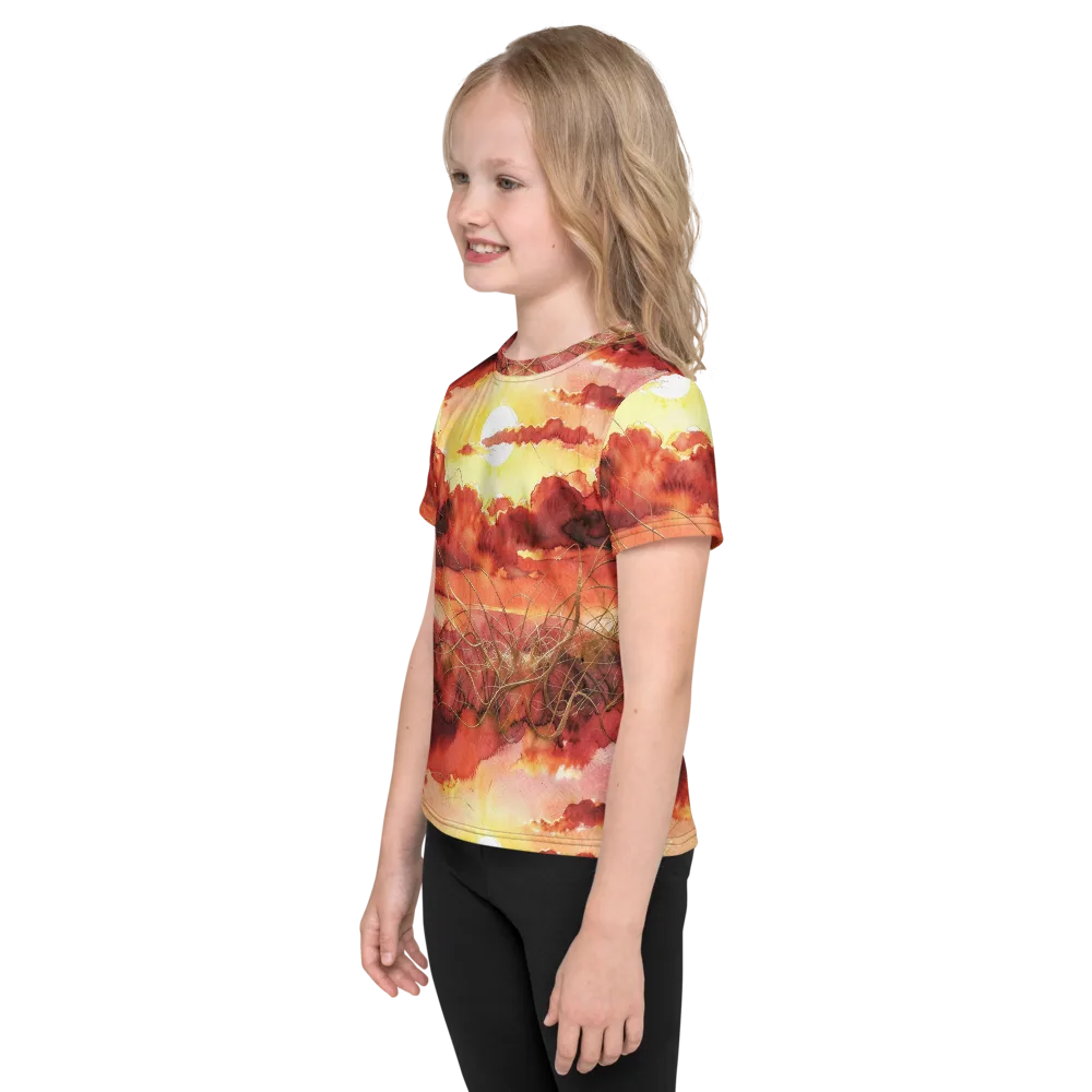 Crimson Sundown on Kids Crew Neck T-Shirt — Left