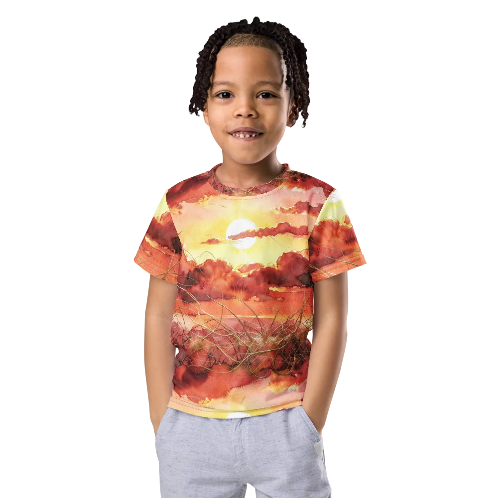 Crimson Sundown on Kids Crew Neck T-Shirt — Front