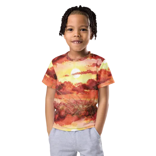 Crimson Sundown on a Kids Crew Neck T-Shirt