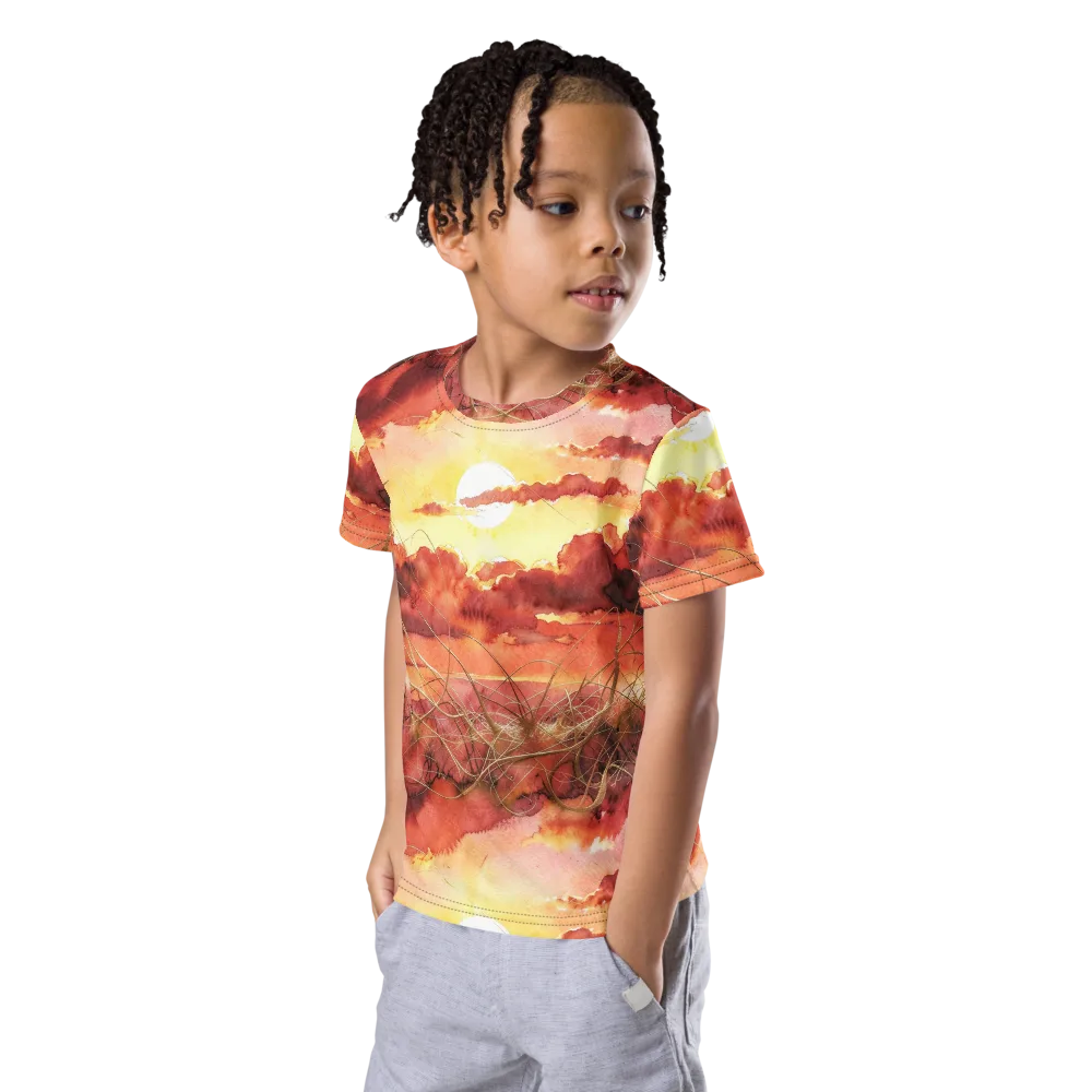 Crimson Sundown on Kids Crew Neck T-Shirt — Left Front