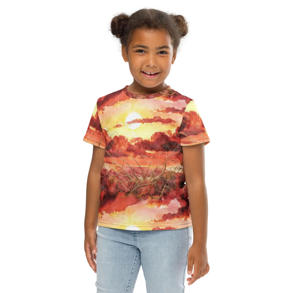 Crimson Sundown on Kids Crew Neck T-Shirt — Front