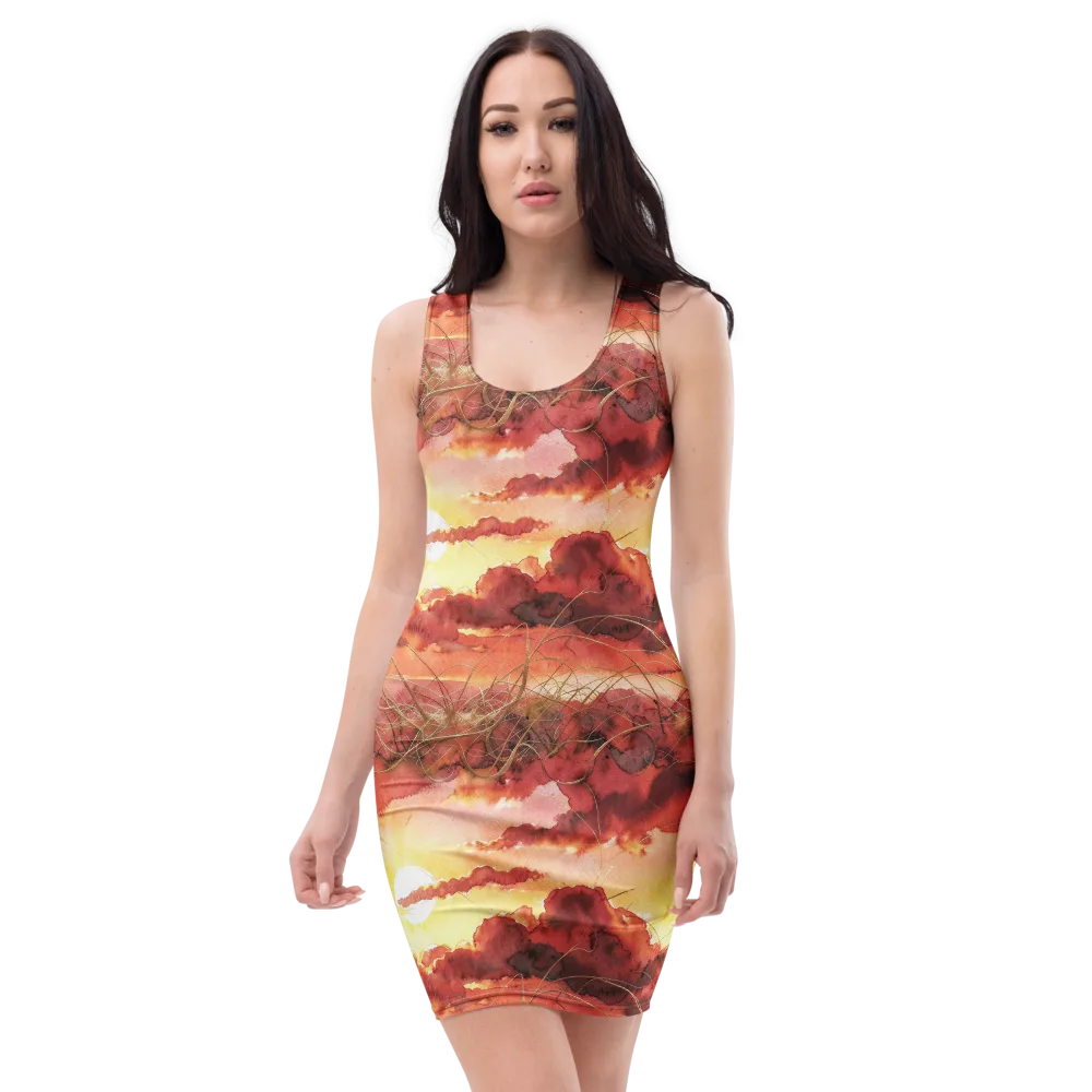 Crimson Sundown on Bodycon Dress — Front