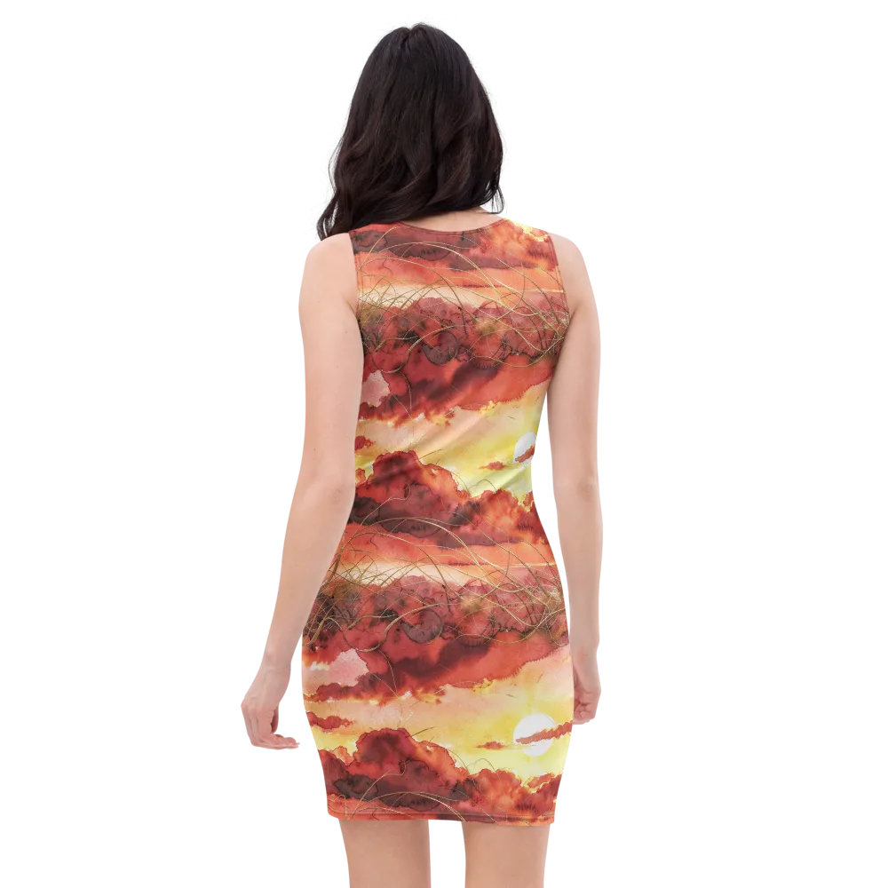 Crimson Sundown on Bodycon Dress — Back