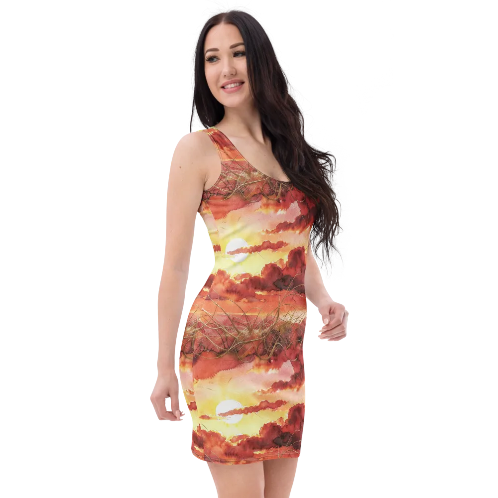 Crimson Sundown on Bodycon Dress — Right Front