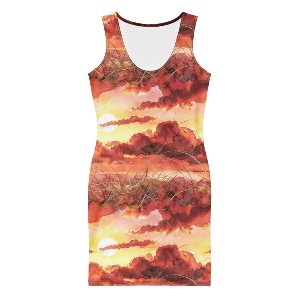 Crimson Sundown on Bodycon Dress — Front