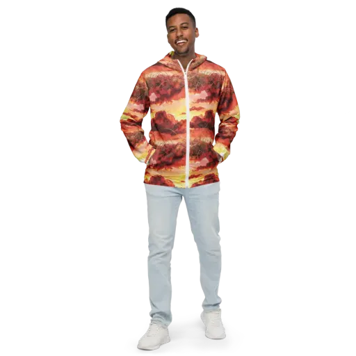 Crimson Sundown on a Men's Windbreaker