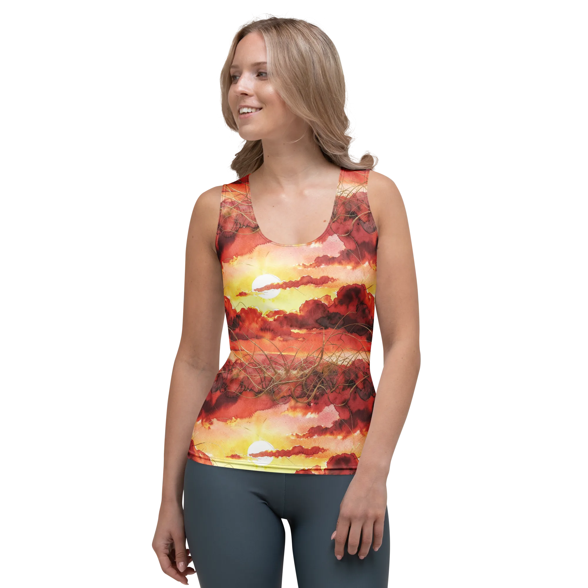 Crimson Sundown on Women's Tank Top — Front
