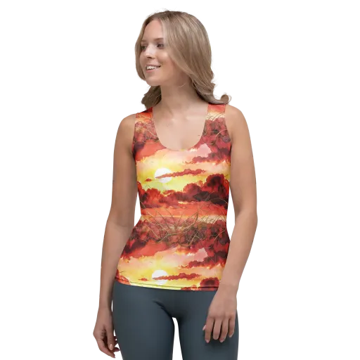 Crimson Sundown on a Women's Tank Top