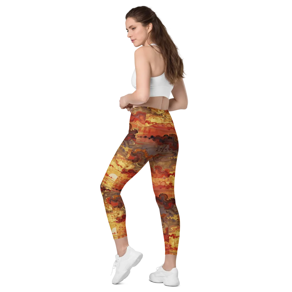 Gilded Afterglow on Leggings with Pockets — Left Back