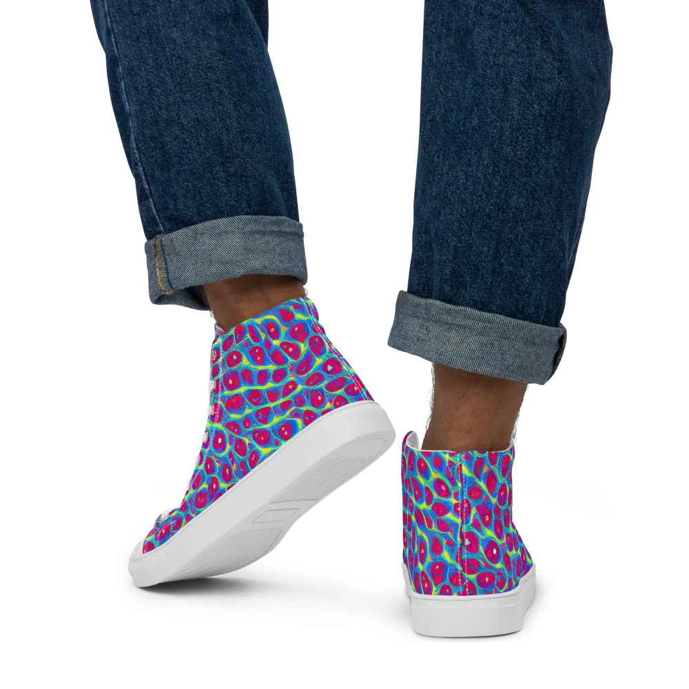 Voltage Bloom on Men's High Top Canvas Shoes — Back