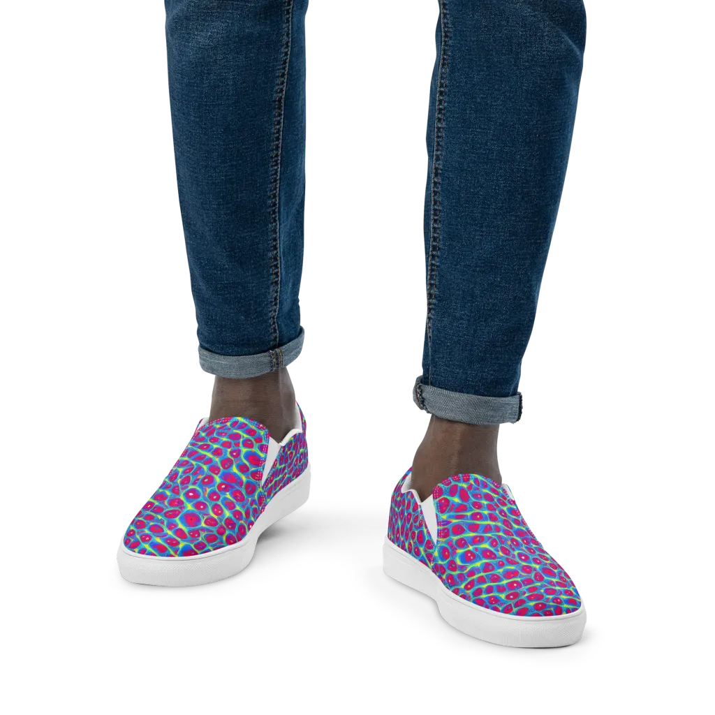 Voltage Bloom on Men's Slip-On Canvas Shoes — Front
