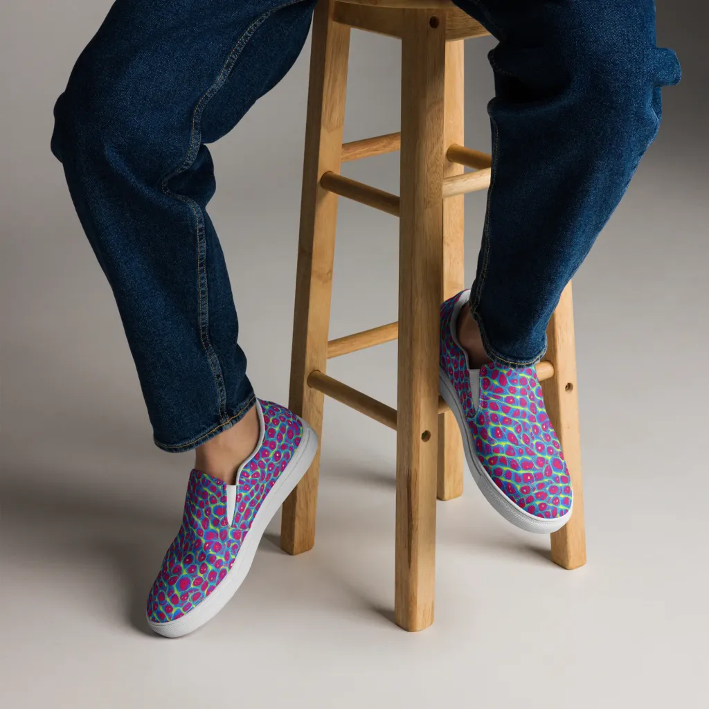 Voltage Bloom on Men's Slip-On Canvas Shoes — Front
