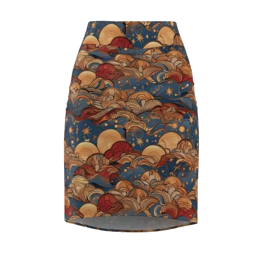 Celestial Shell Tide on a Pencil Skirt