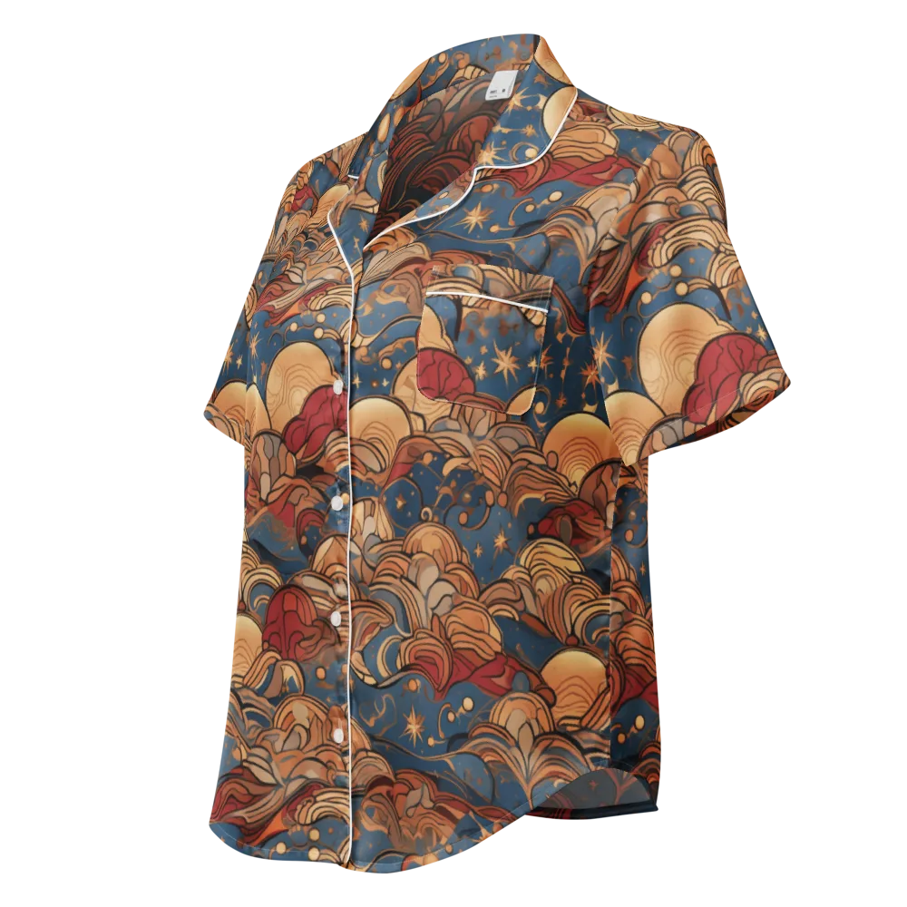 Celestial Shell Tide on Women's Short Sleeve Pajama Top — Left Front