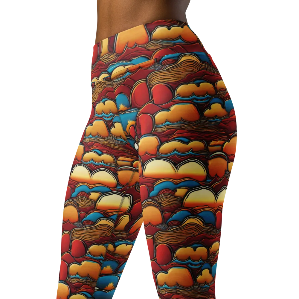 Sunset Topography on Yoga Leggings — Left Front