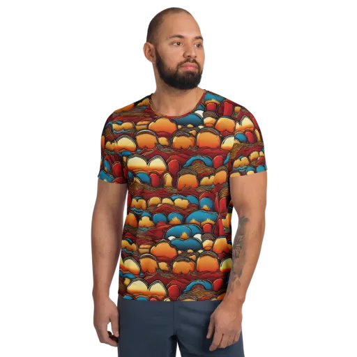 Sunset Topography on a Men's Athletic T-Shirt