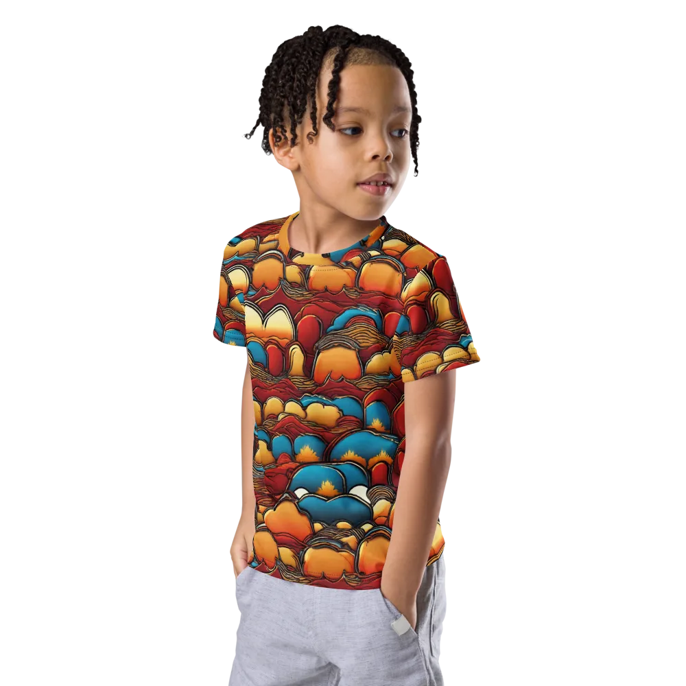 Sunset Topography on Kids Crew Neck T-Shirt — Left Front