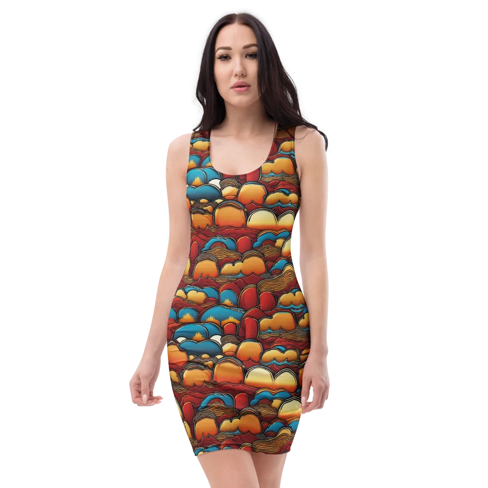 Sunset Topography on Bodycon Dress — Front