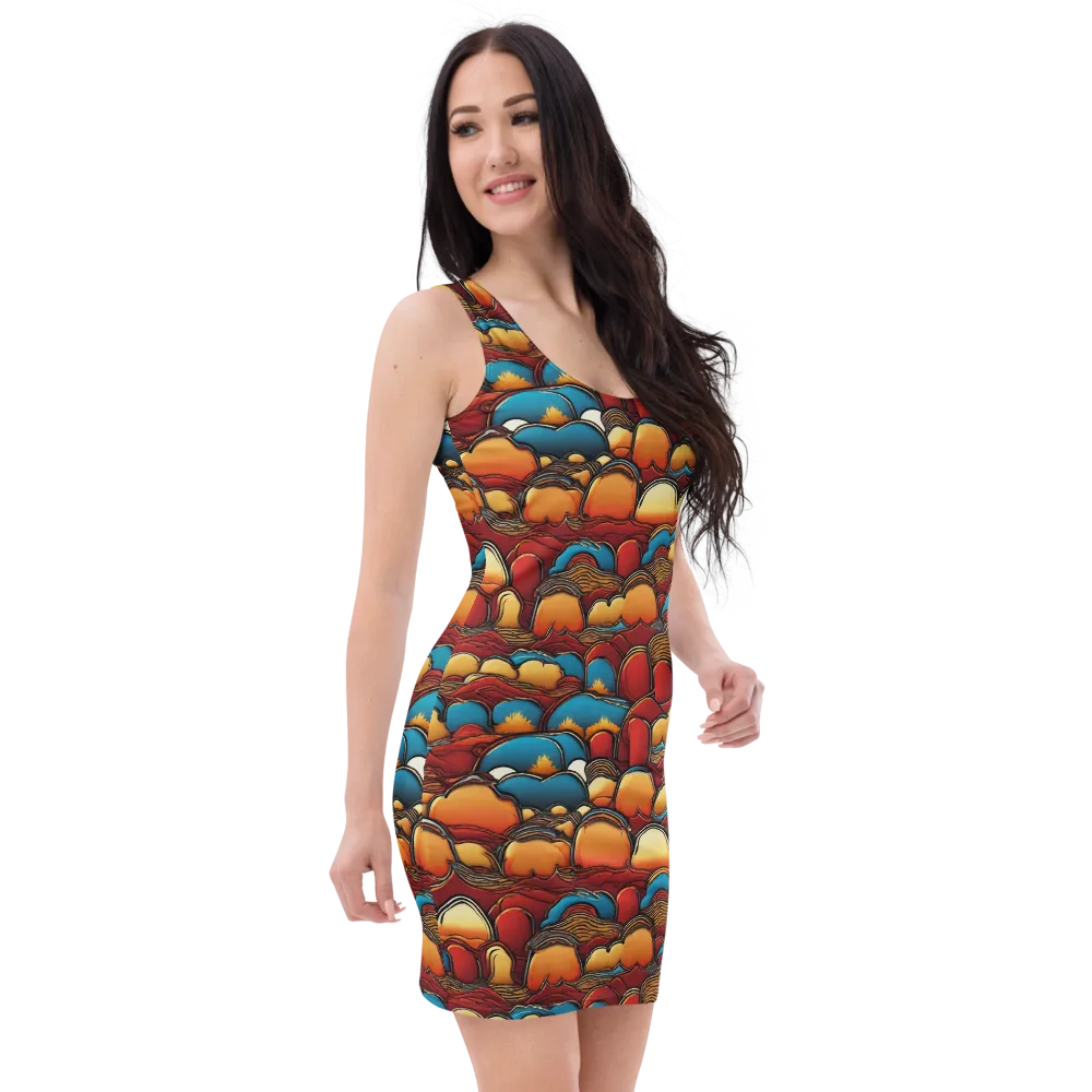 Sunset Topography on Bodycon Dress — Right Front