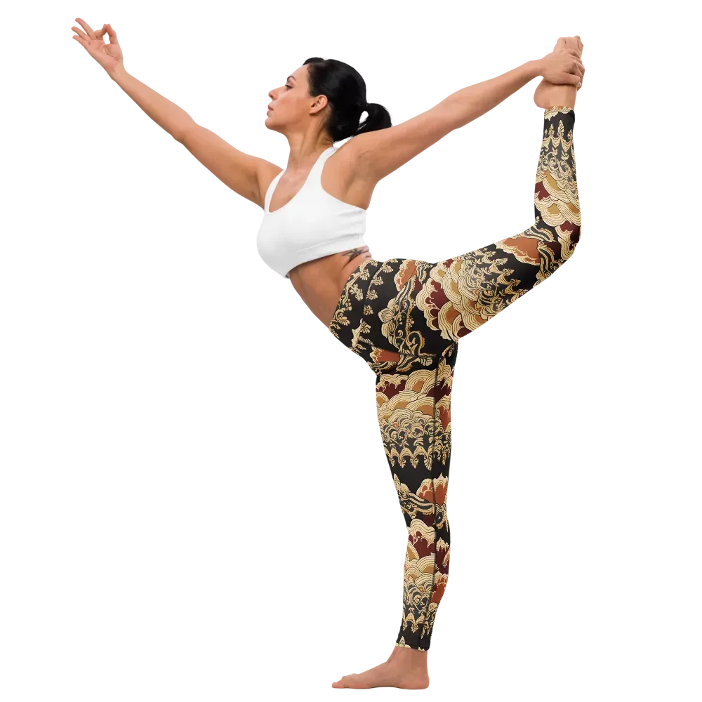 Baroque Tidal Lace on Yoga Leggings — Left