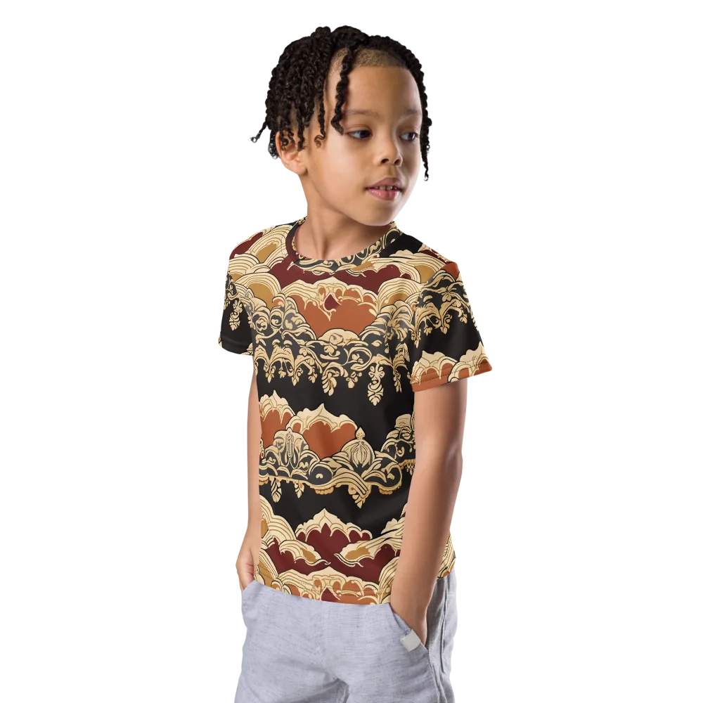 Baroque Tidal Lace on Kids Crew Neck T-Shirt — Left Front