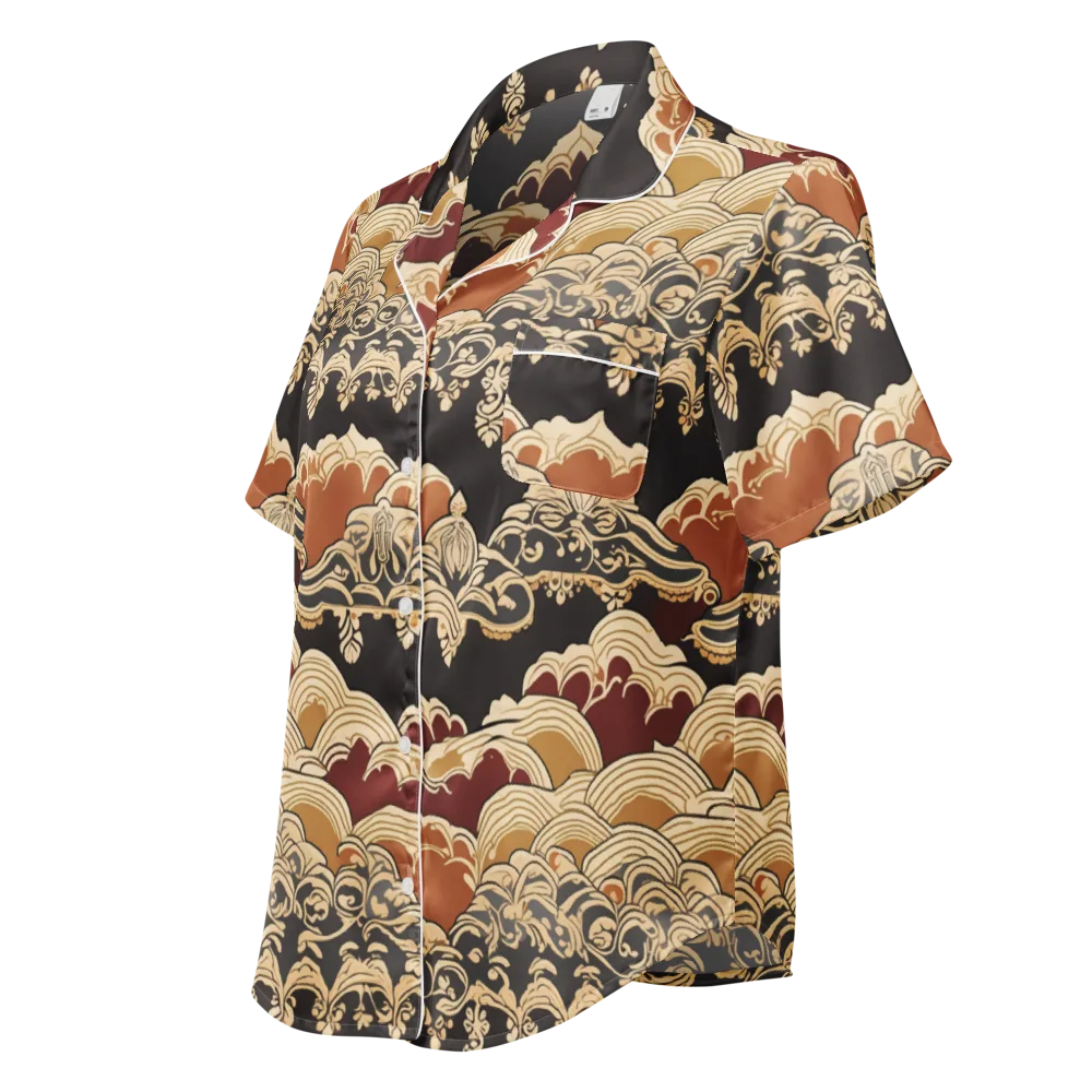 Baroque Tidal Lace on Women's Short Sleeve Pajama Top — Left Front