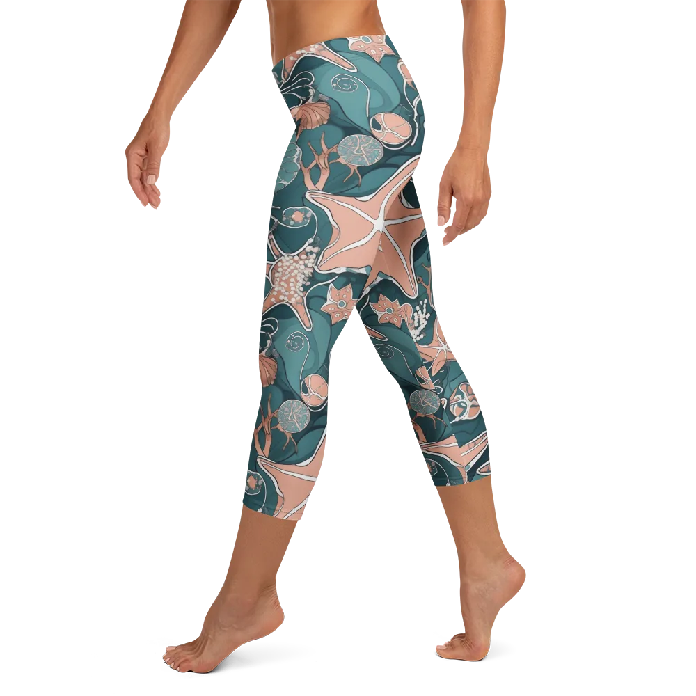 Seashell Reverie on Capri Leggings — Left