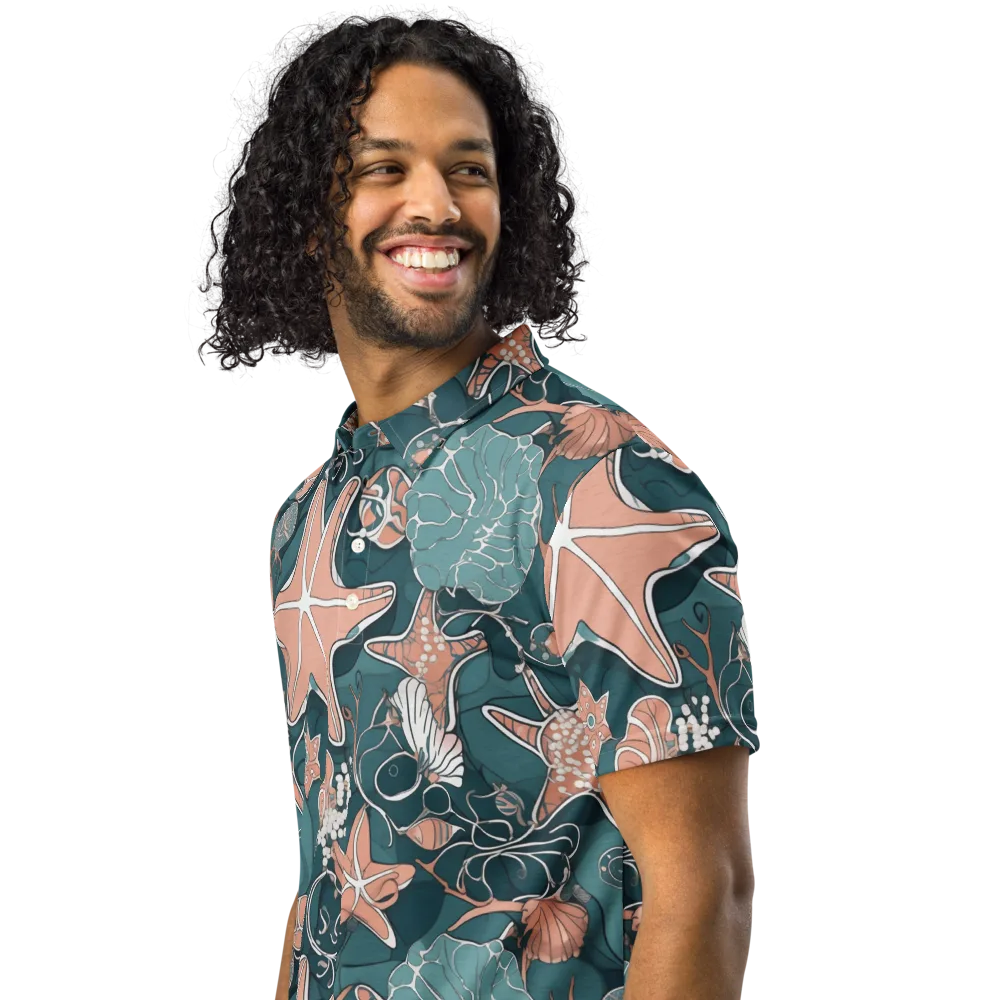 Seashell Reverie on Men's Slim Fit Polo Shirt — Left Front