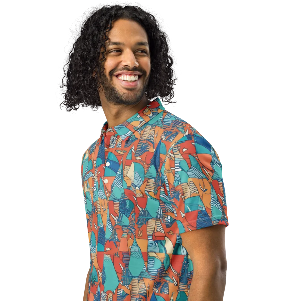Tidal Collage on Men's Slim Fit Polo Shirt — Left Front