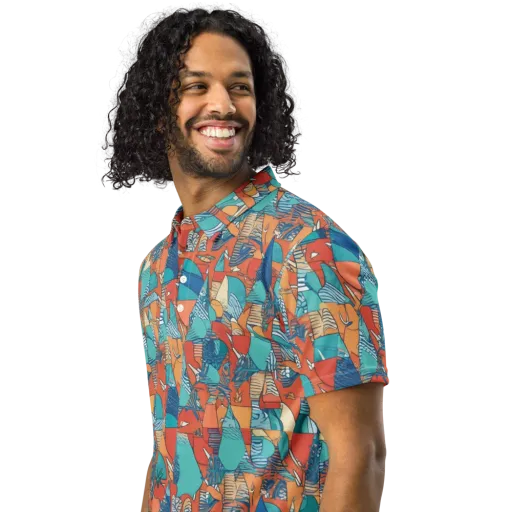 Tidal Collage on a Men's Slim Fit Polo Shirt