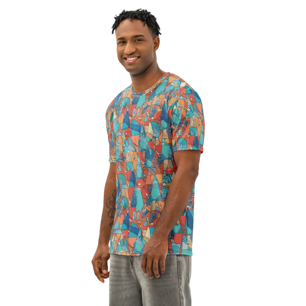 Tidal Collage on Men's Cotton Crew Neck T-Shirt — Left Front