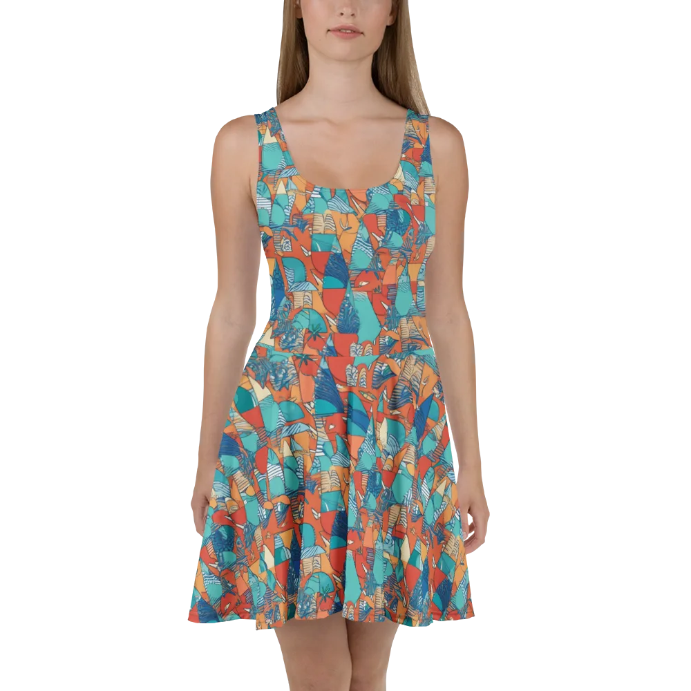 Tidal Collage on Skater Dress — Front