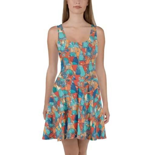 Tidal Collage on a Skater Dress