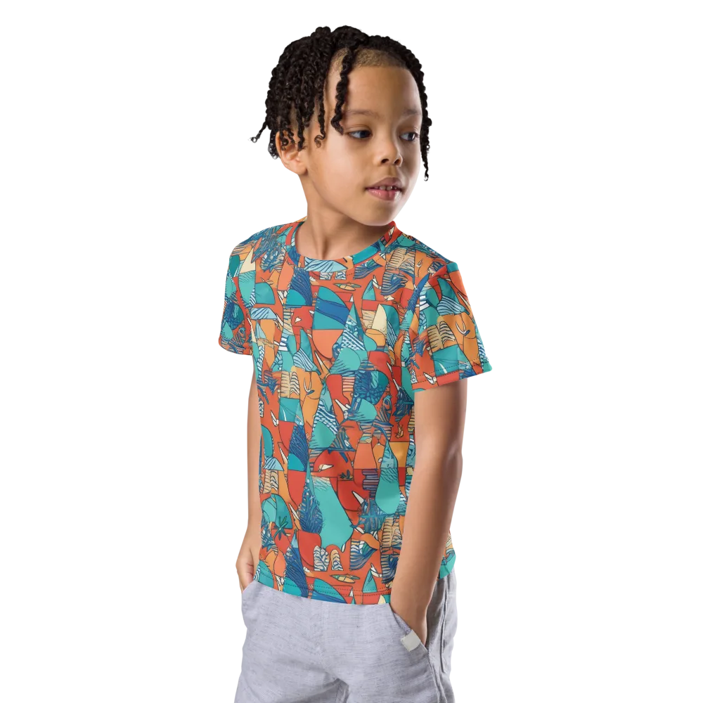 Tidal Collage on Kids Crew Neck T-Shirt — Left Front