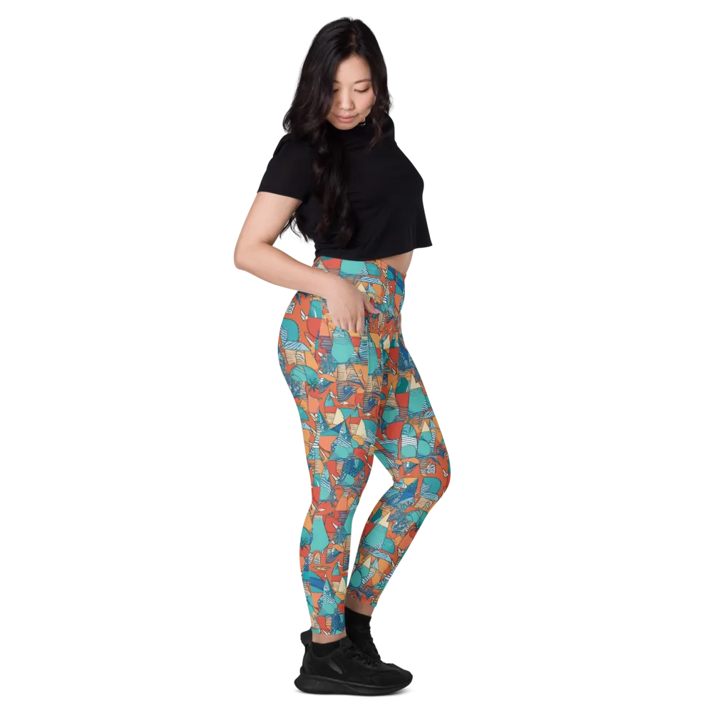 Tidal Collage on Leggings with Pockets — Right