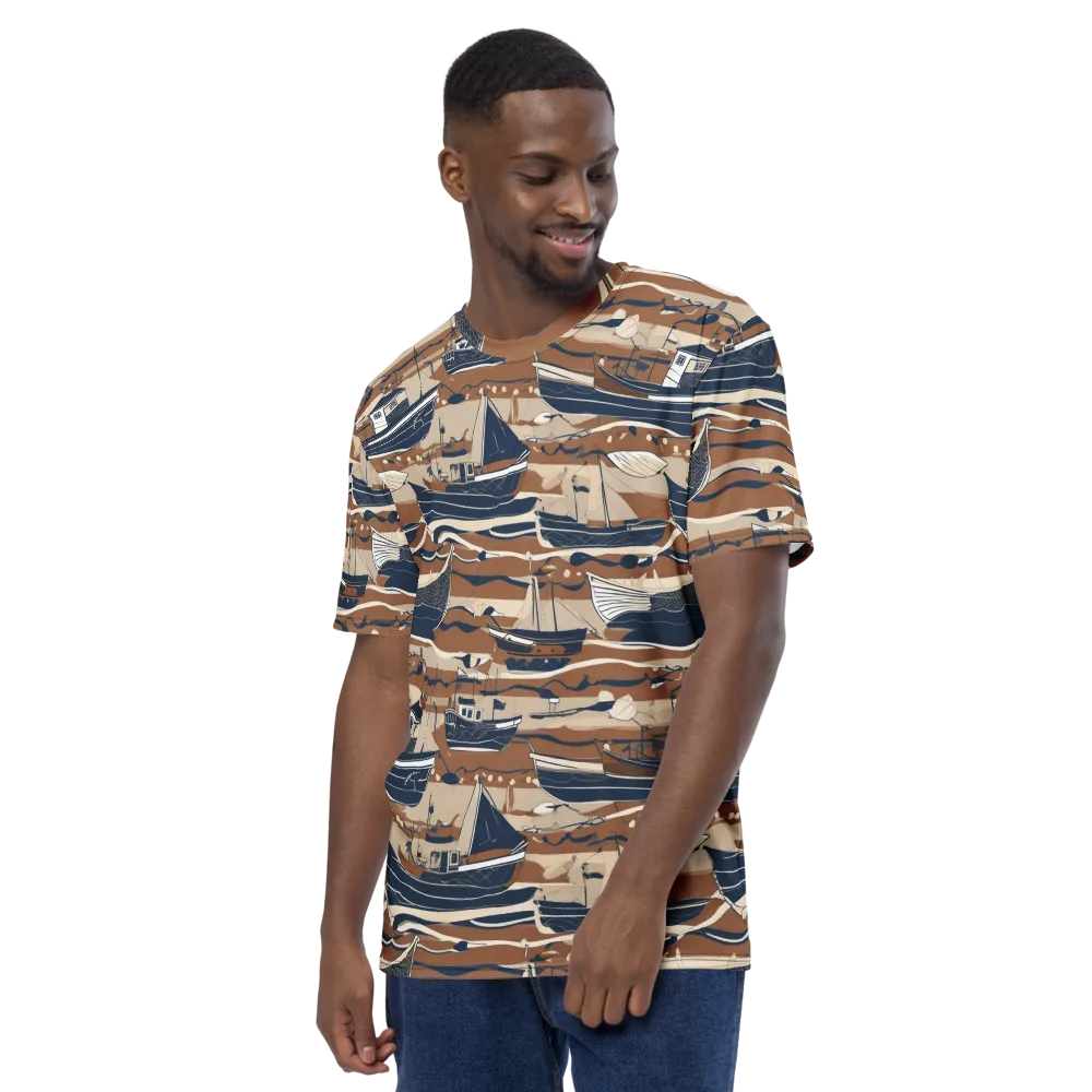 Harbor Blue on Men's Crew Neck T-Shirt — Left