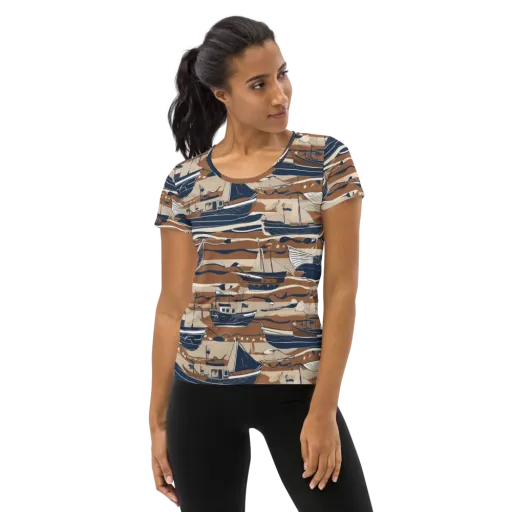 Harbor Blue on a Women's Athletic T-Shirt