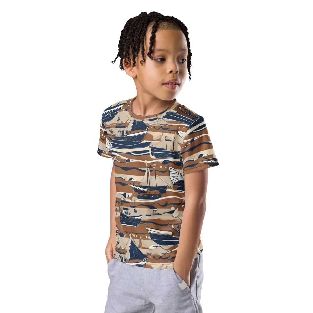 Harbor Blue on Kids Crew Neck T-Shirt — Left Front
