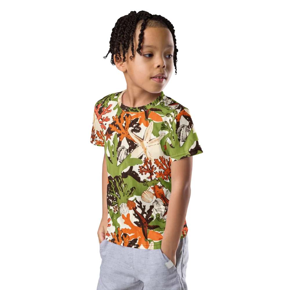 Tidepool Garden on Kids Crew Neck T-Shirt — Left Front