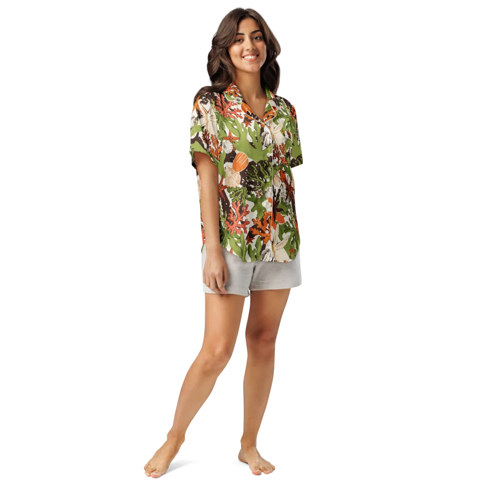 Tidepool Garden on Women's Short Sleeve Pajama Top — Front