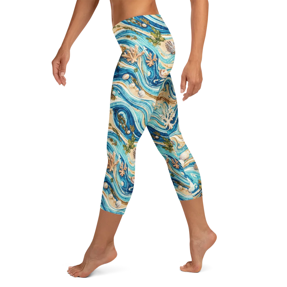 Azure Shoreline on Capri Leggings — Left