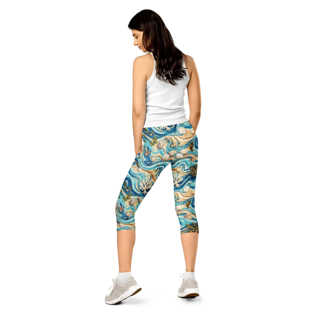 Azure Shoreline on Capri Leggings — Back