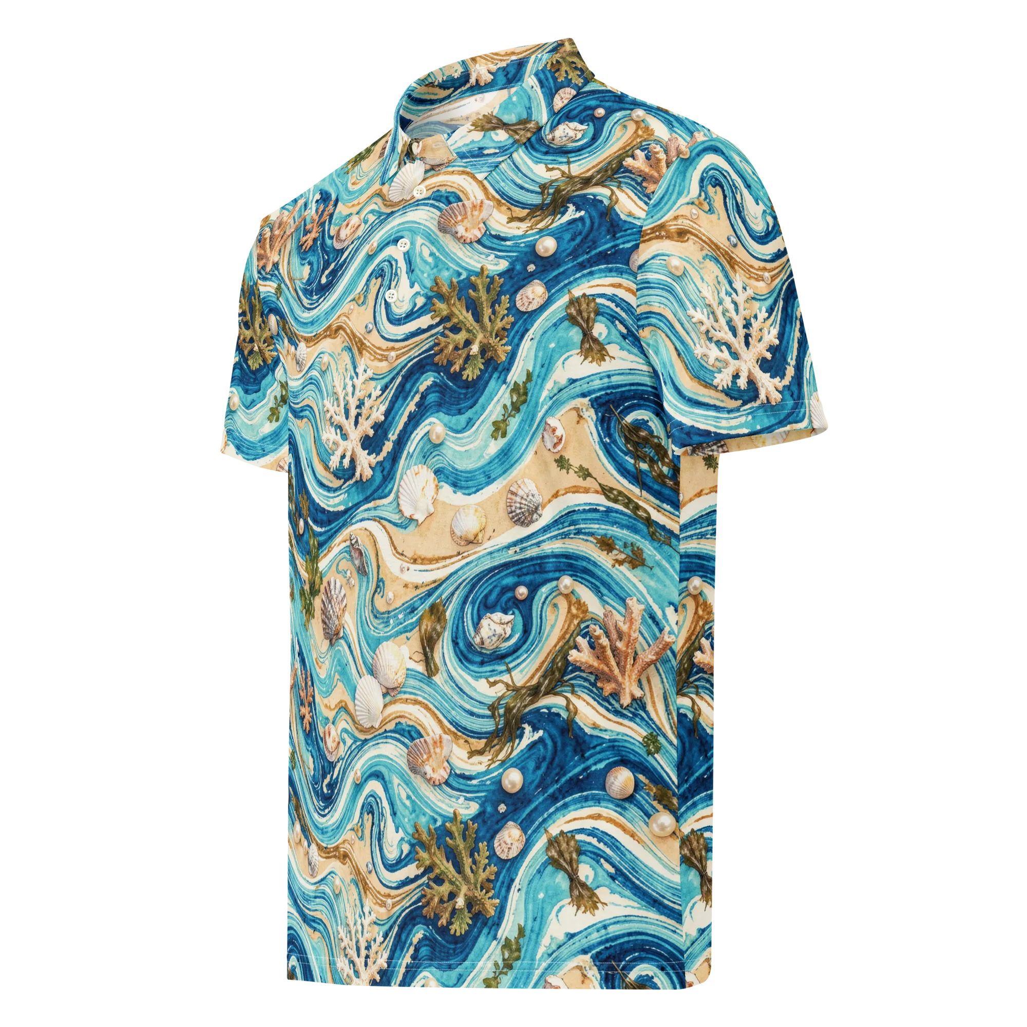 Azure Shoreline on Men's Slim Fit Polo Shirt — Left Front
