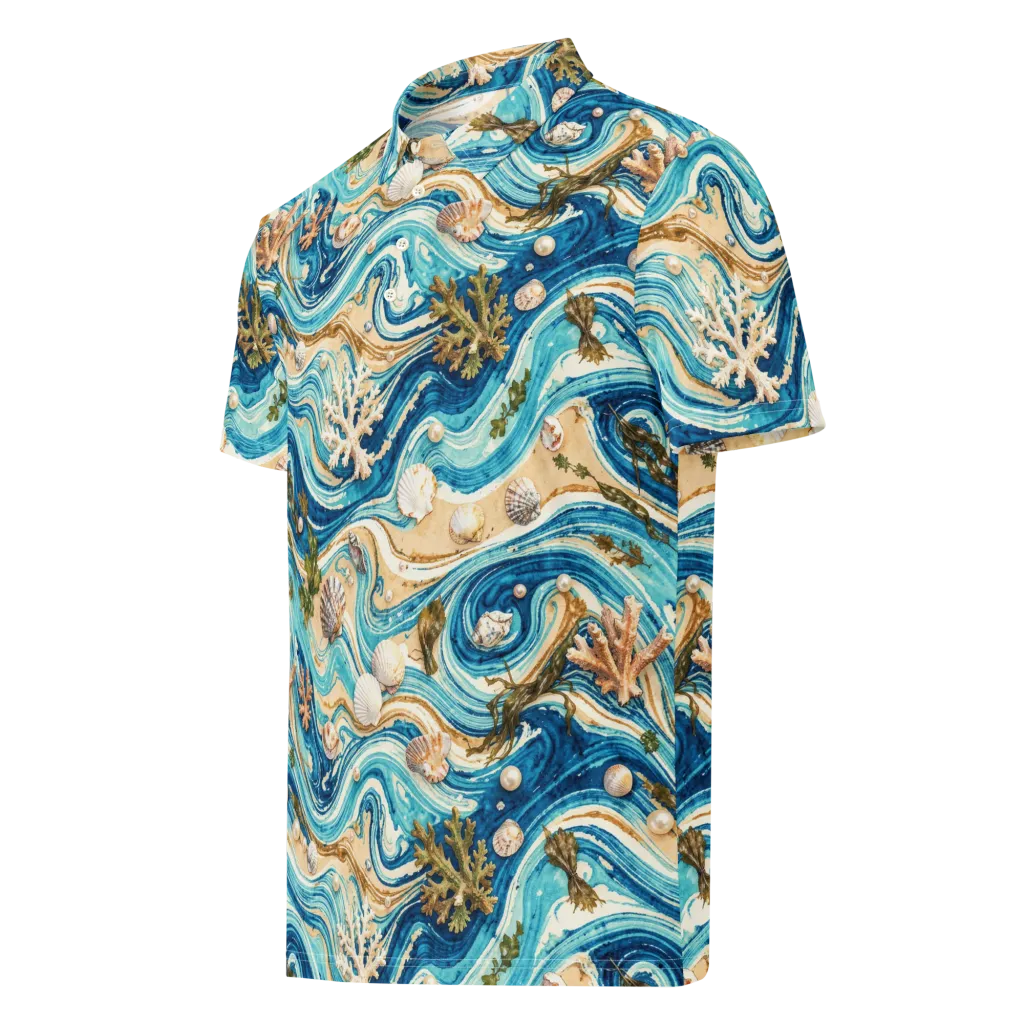 Azure Shoreline on Men's Slim Fit Polo Shirt — Left Front