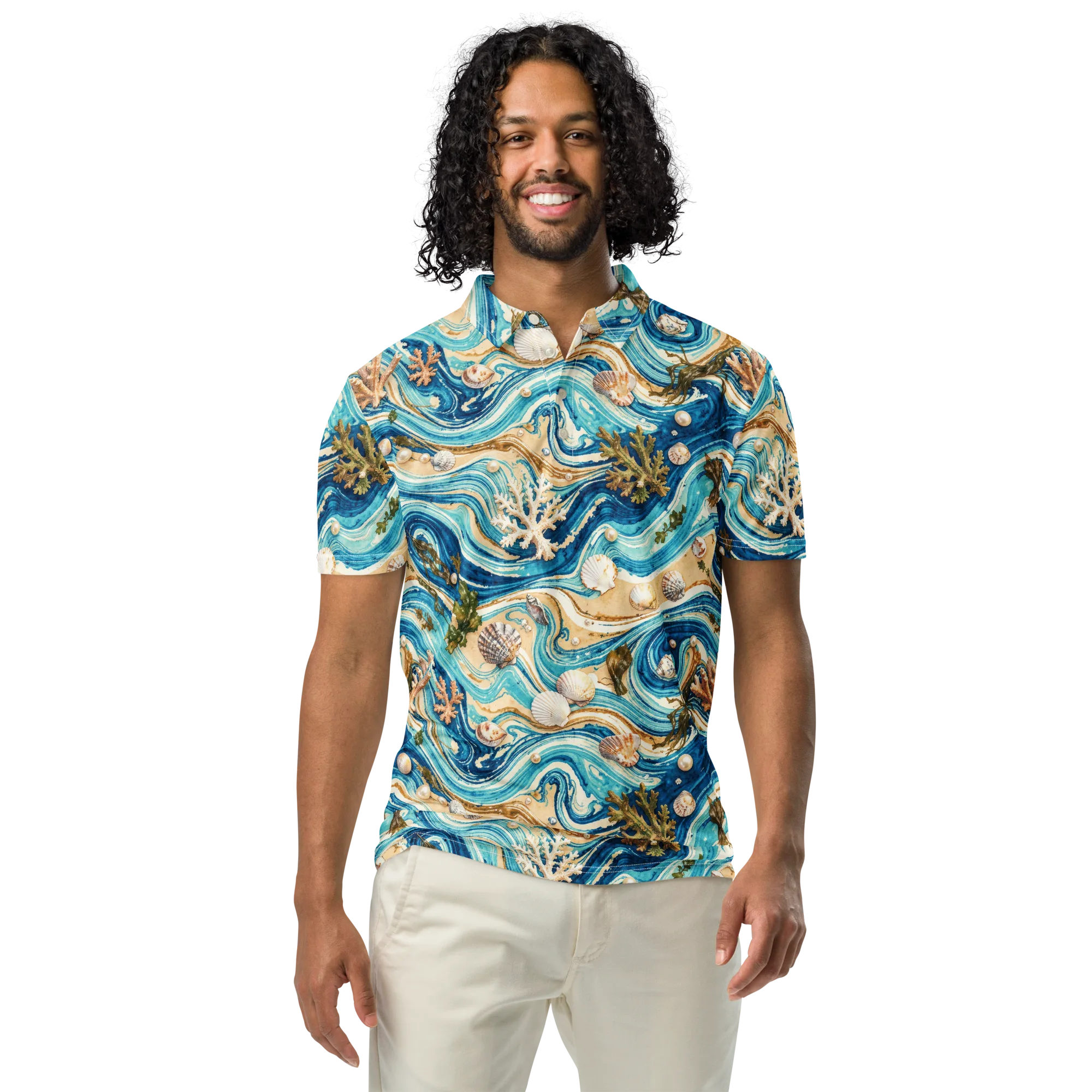 Azure Shoreline on Men's Slim Fit Polo Shirt — Front