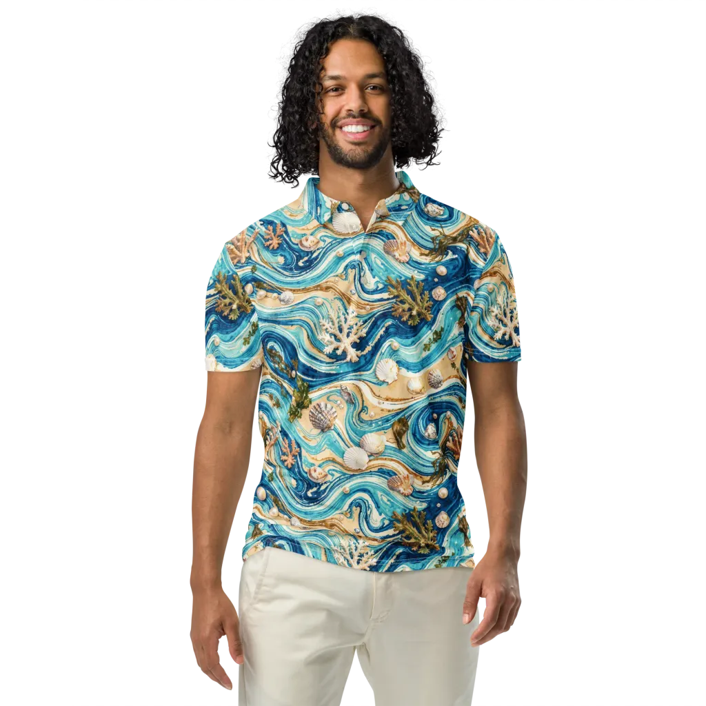 Azure Shoreline on Men's Slim Fit Polo Shirt — Front